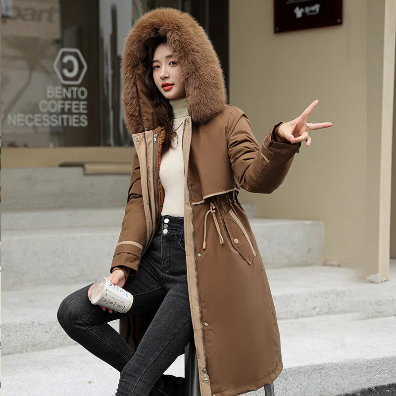 Fur Lining Hooded Women Parka