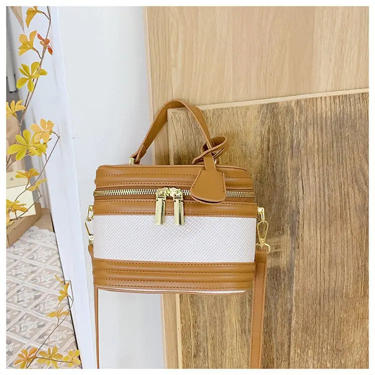 Women's Color Block Leather Shoulder Bag