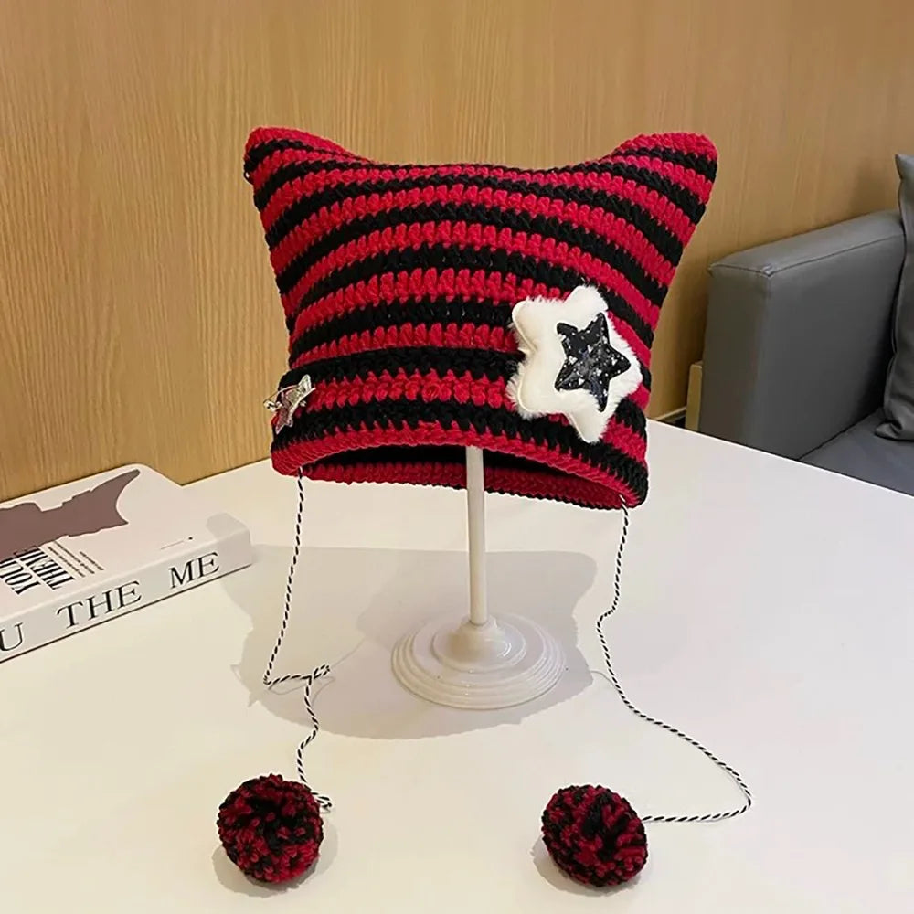 Y2K Devil Ear Knitted Beanie