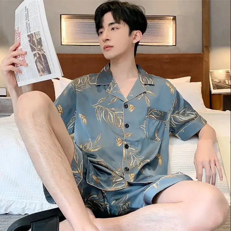 Men's Ice Silk Short Sleeve Pajama Set