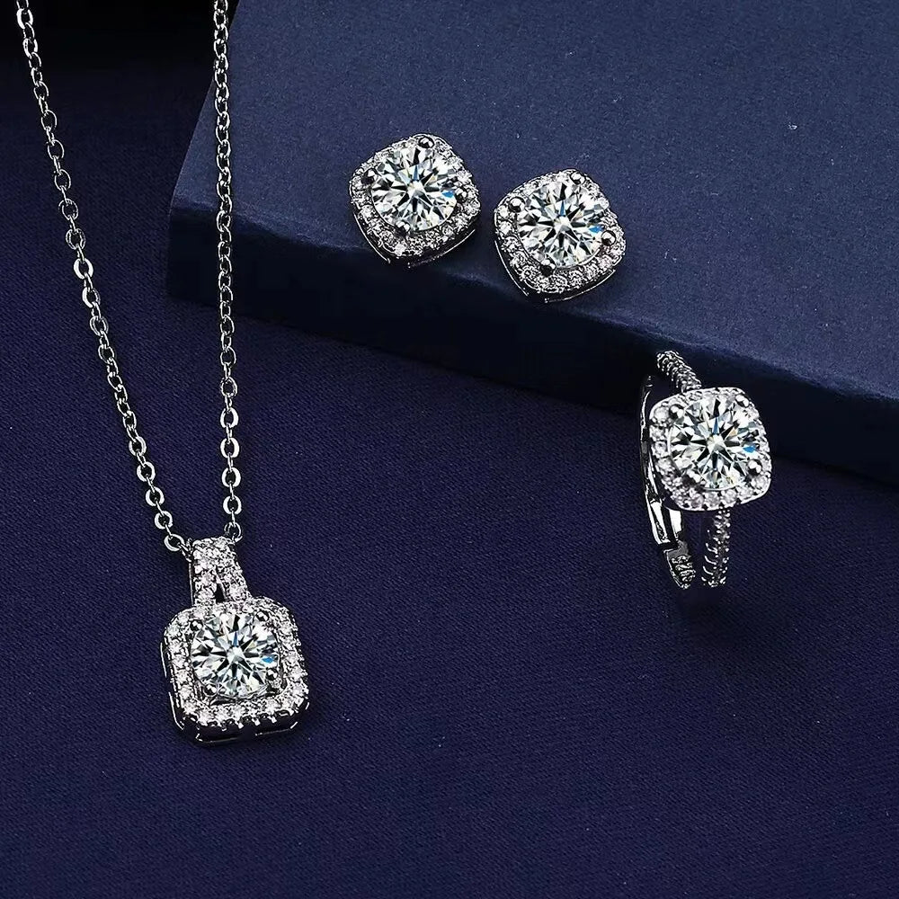 Cube Necklace Earring Ring Set