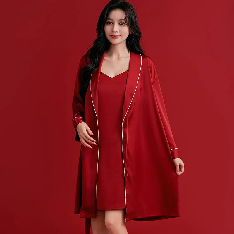 Couple Red Satin Sleepwear Set