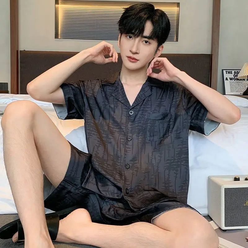 Men's Ice Silk Short Sleeve Pajama Set