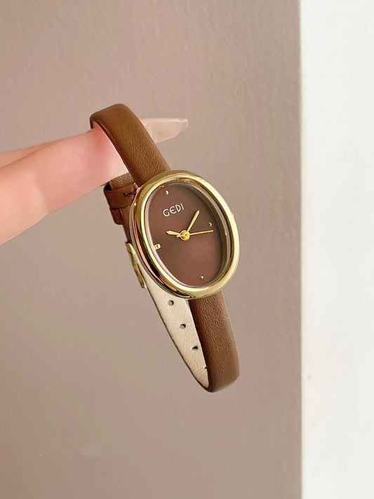 Oval Dial Leather Quartz Watch