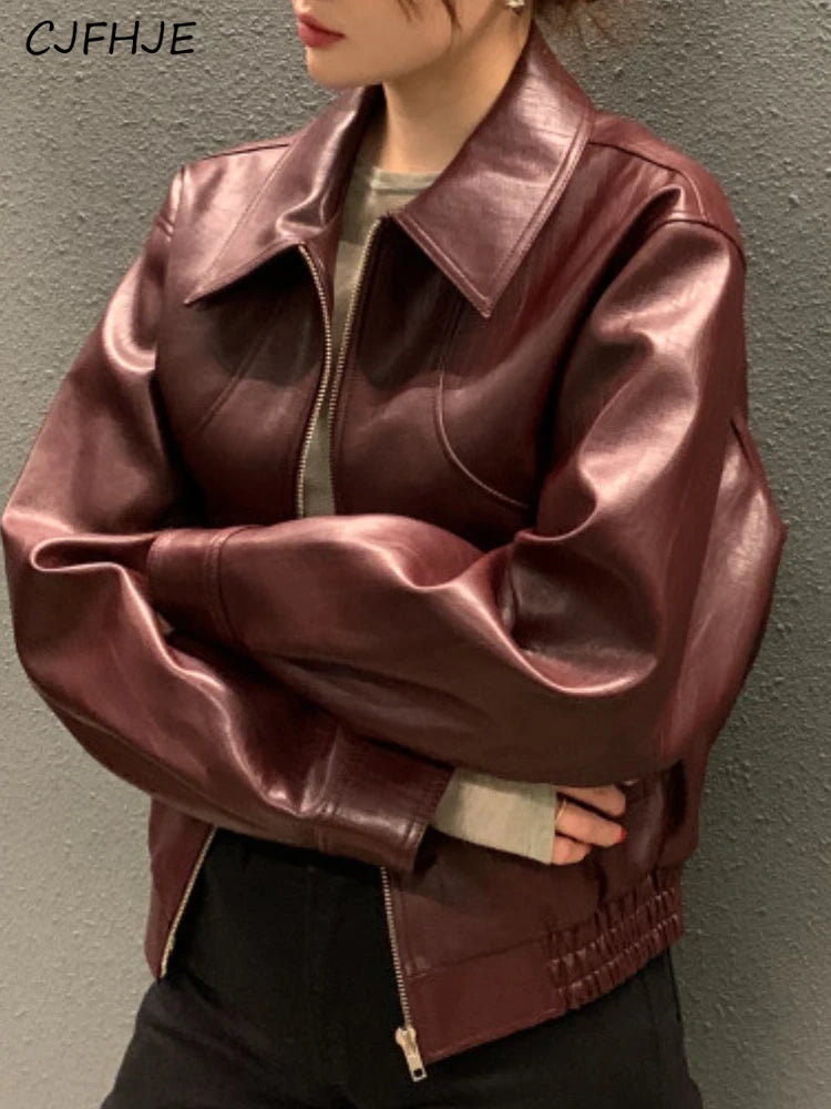 CJFHJE Cropped Leather Jacket