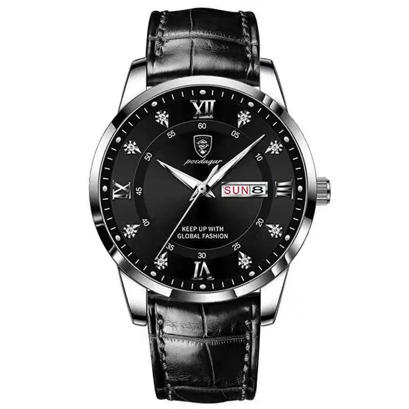 POEDAGAR Leather Quartz Watch