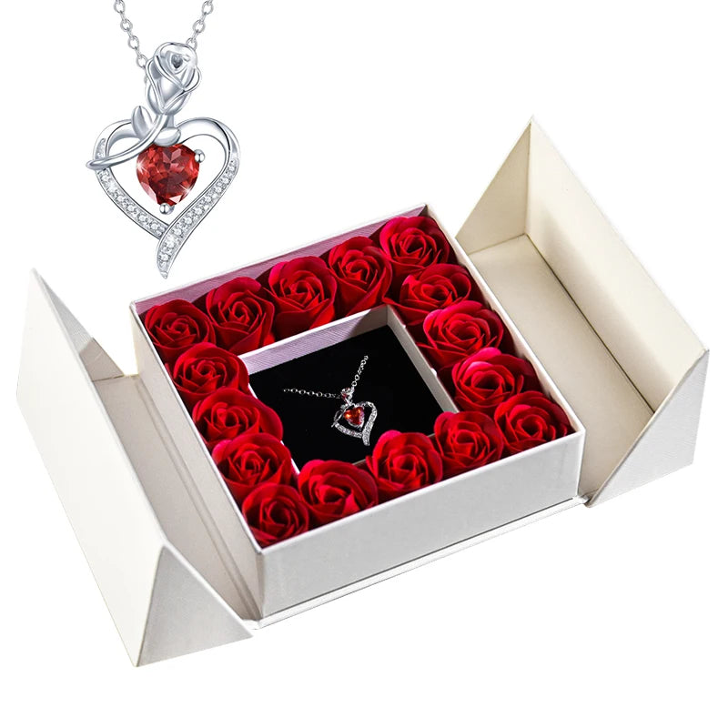 Women's Pendant Necklace Soap Rose Gift Box