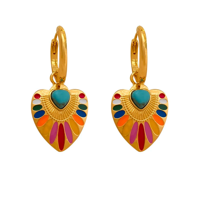 Women's Colorful Heart Dangle Earrings