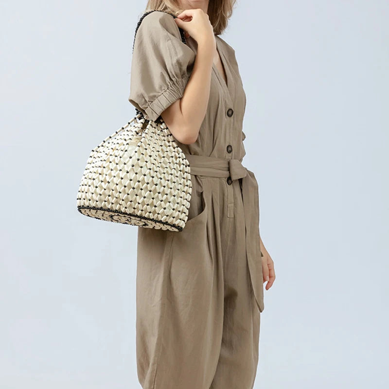 Women's Wooden Bead Bucket Shoulder Bag