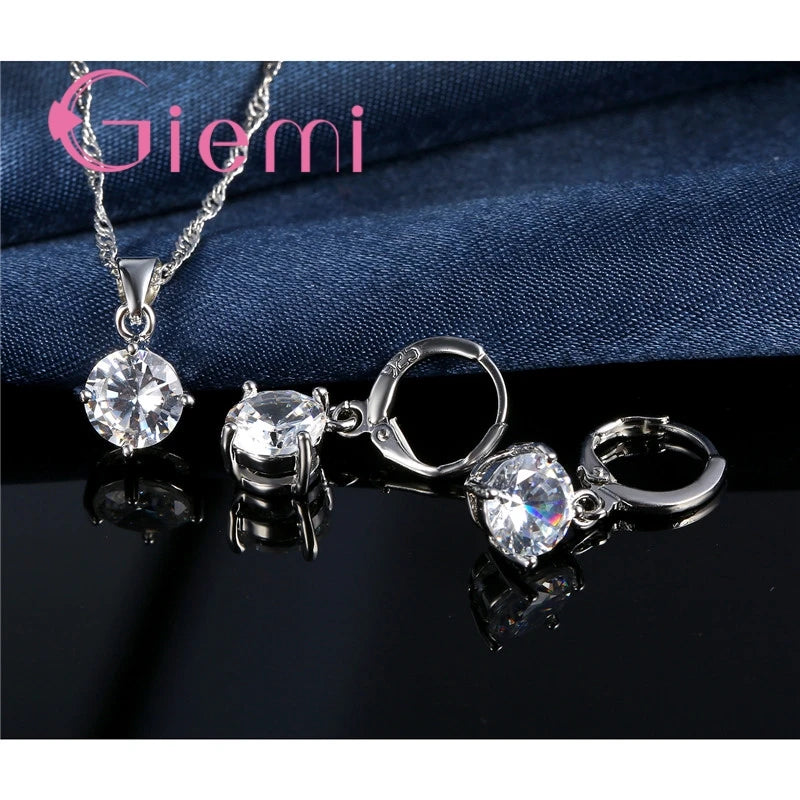 Women's S925 Silver Zirconia Necklace Earring Set