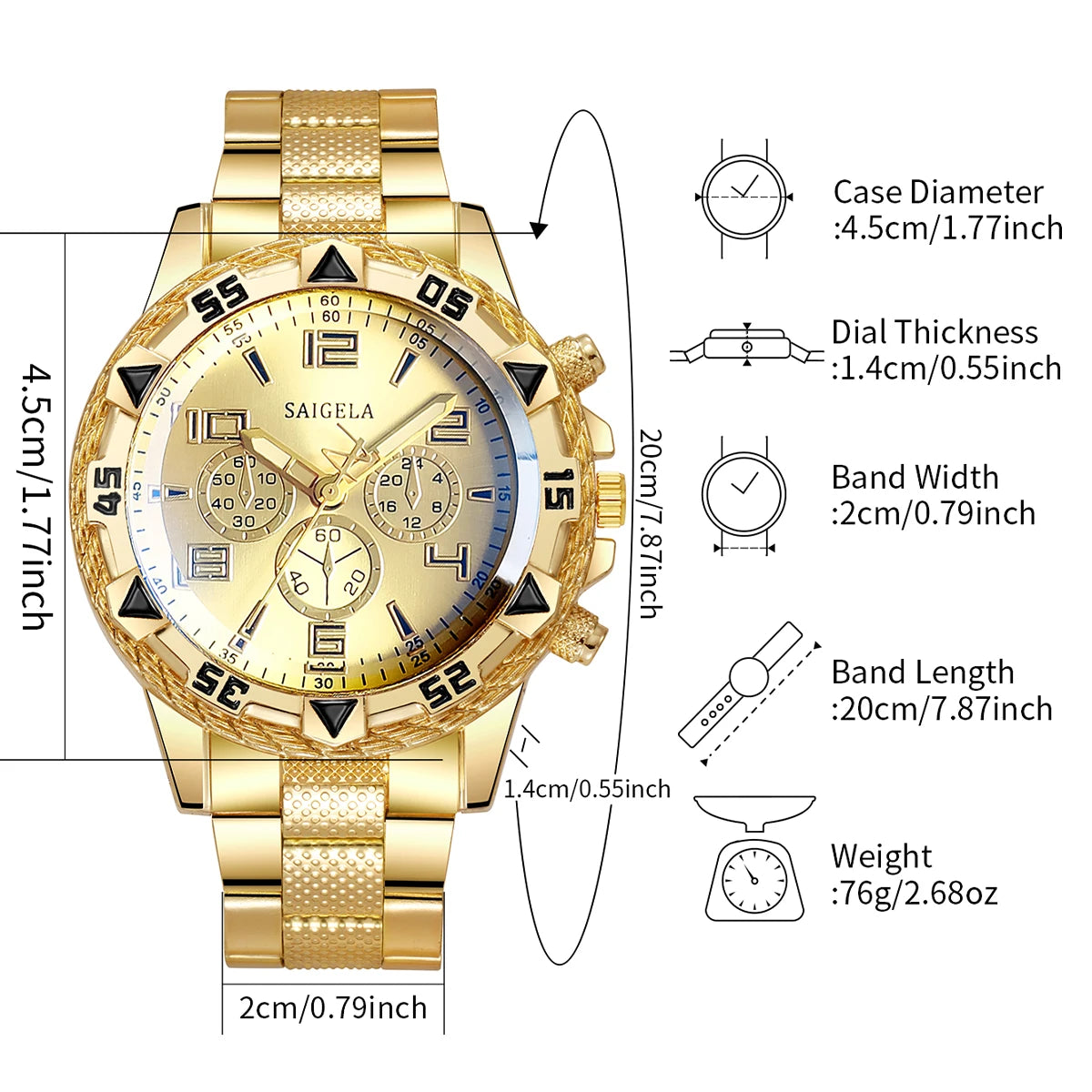 Men's Steel Watch & Jewelry Set (3pcs)
