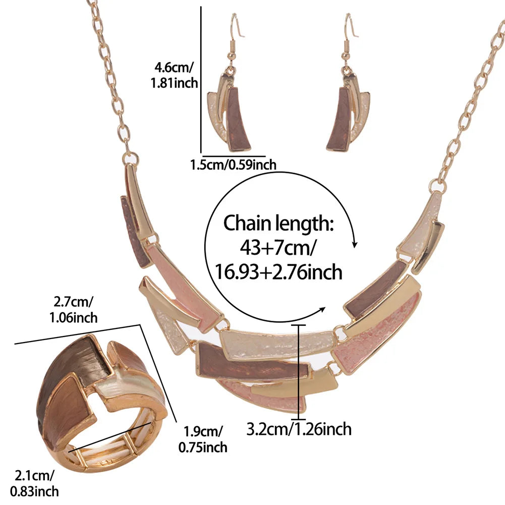 Women's Vintage Gold Necklace Earring Ring Set