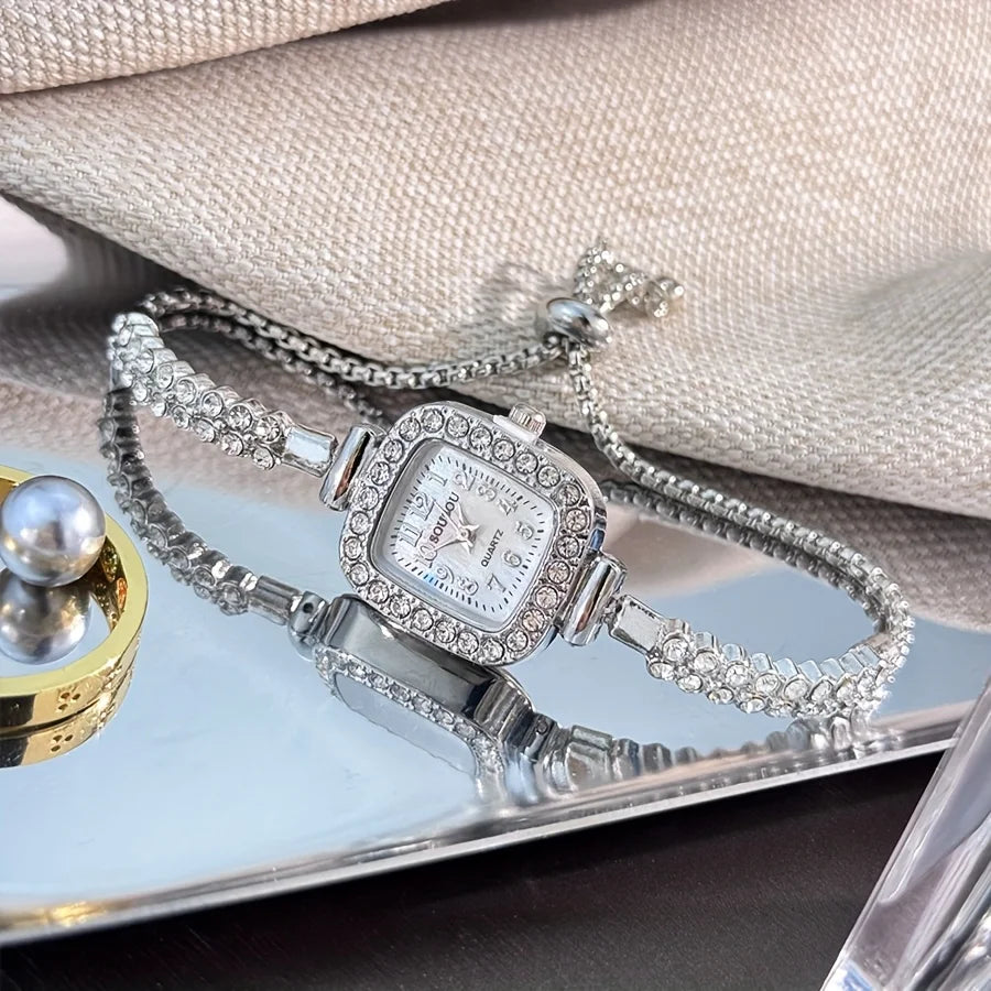 Women's Square Rhinestone Quartz Watch Gold