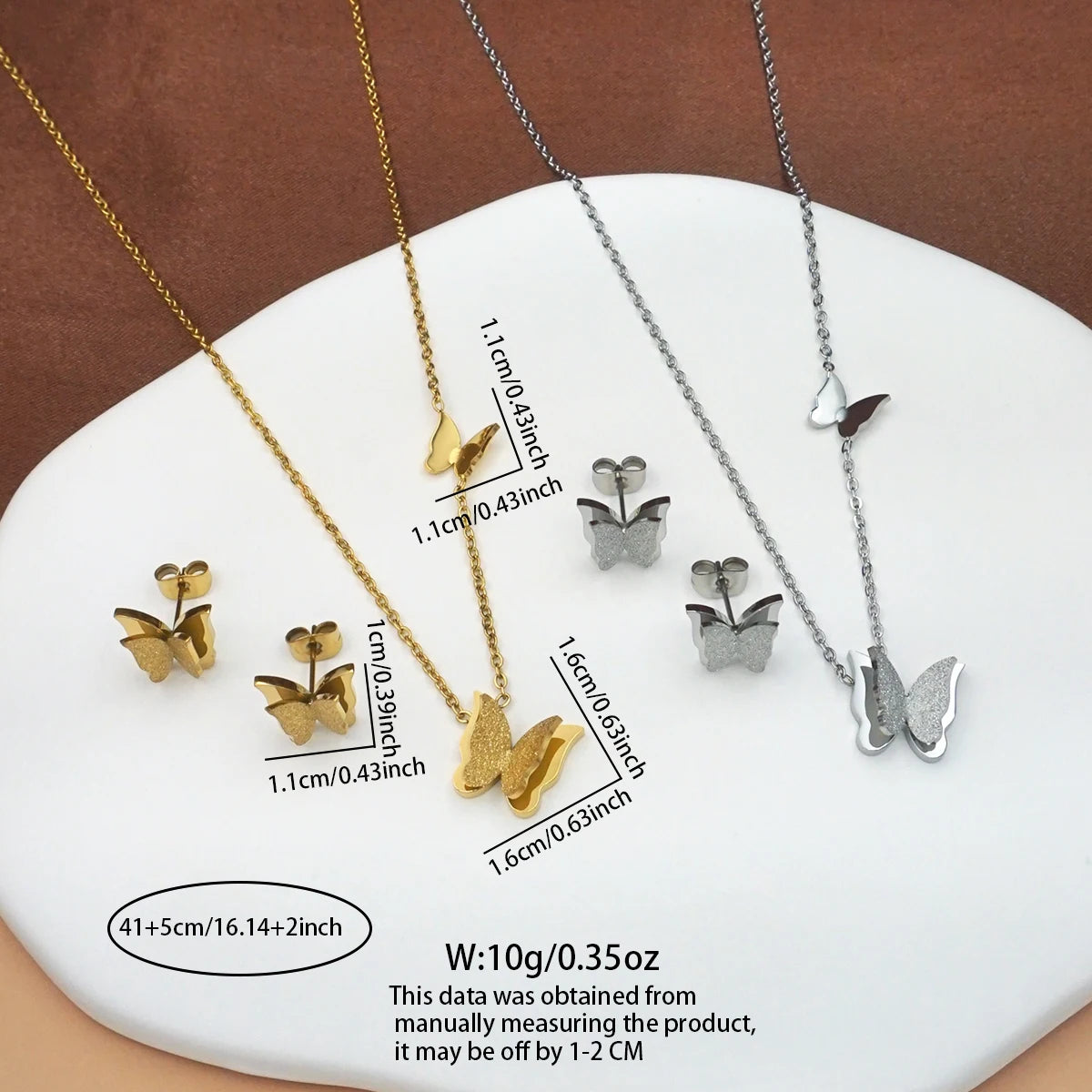 Women's Butterfly Necklace Bracelet Earrings Set