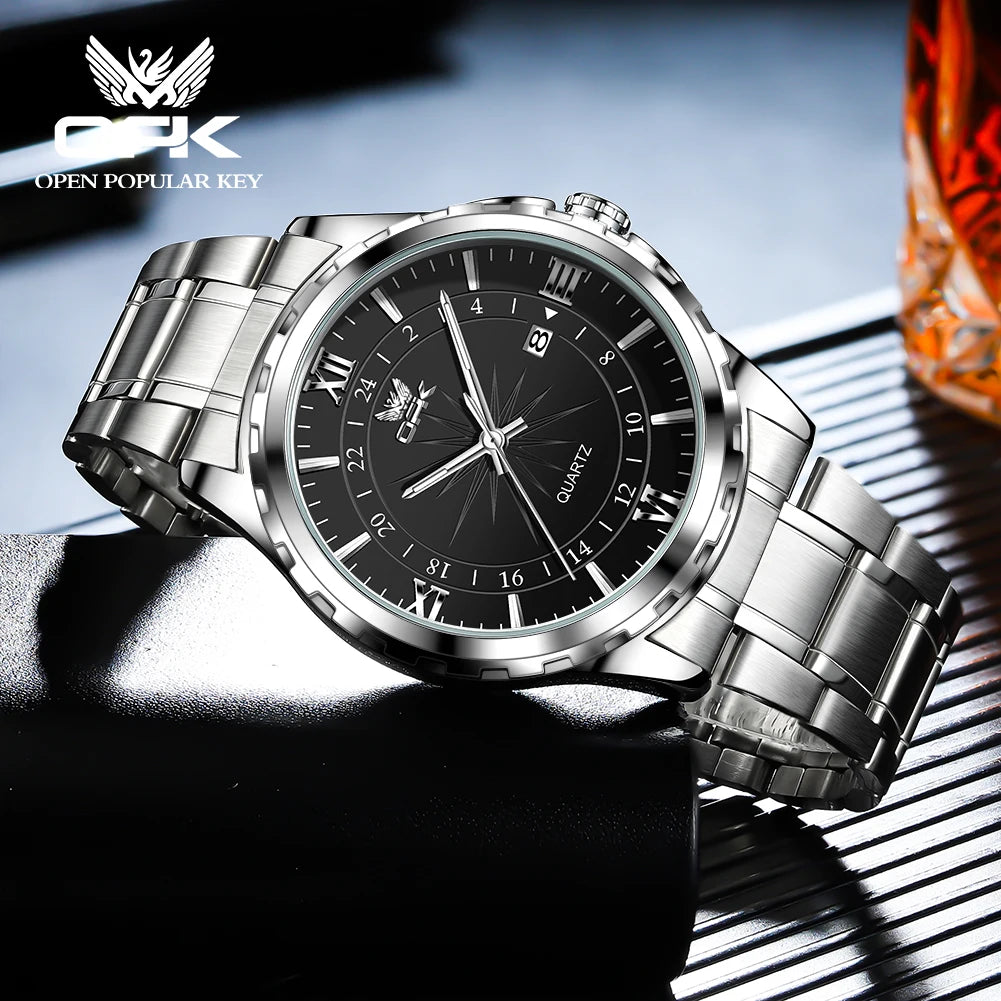 OPK Men's Steel Dual Calendar Quartz Watch