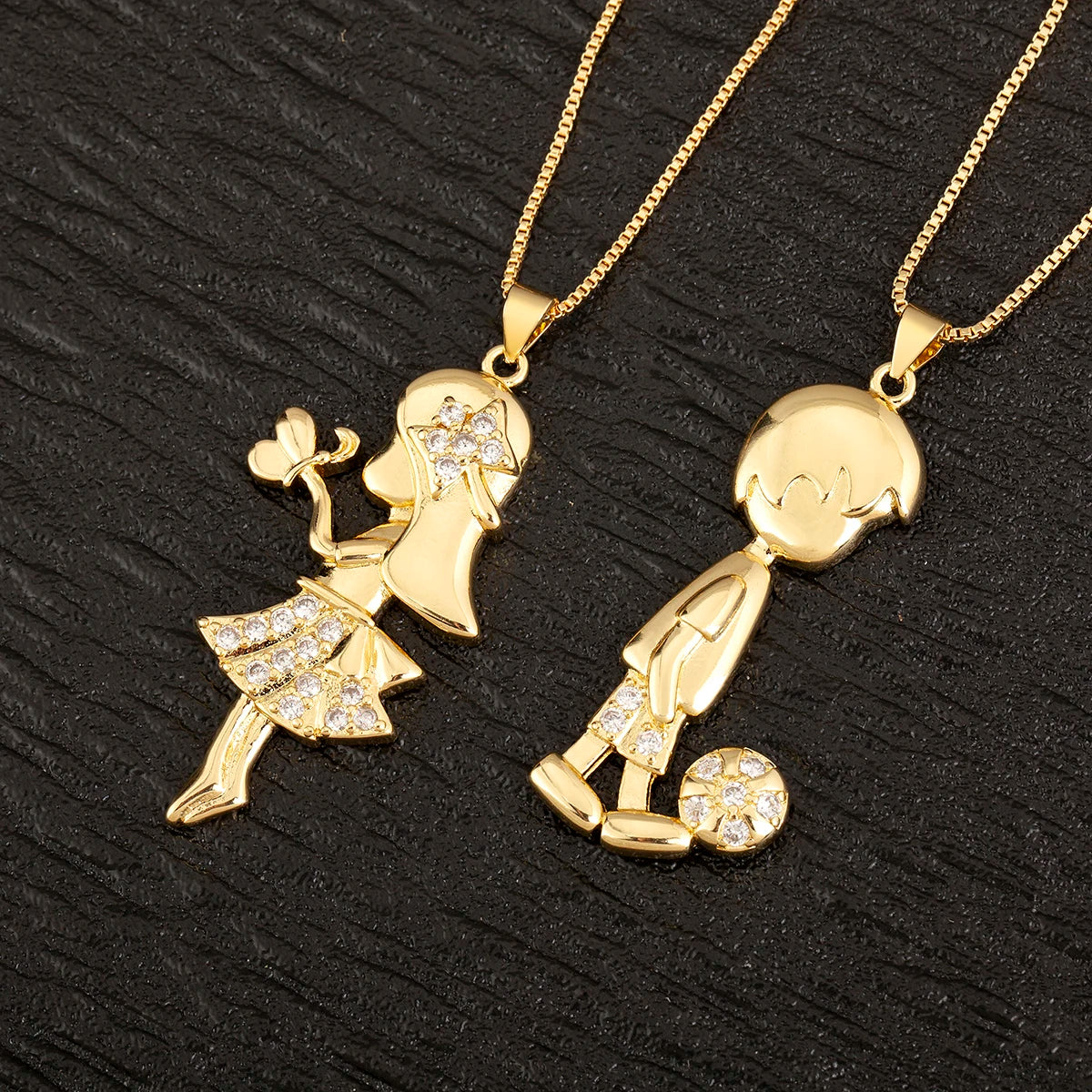 Couple Zircon Copper Pendant Necklace Gift