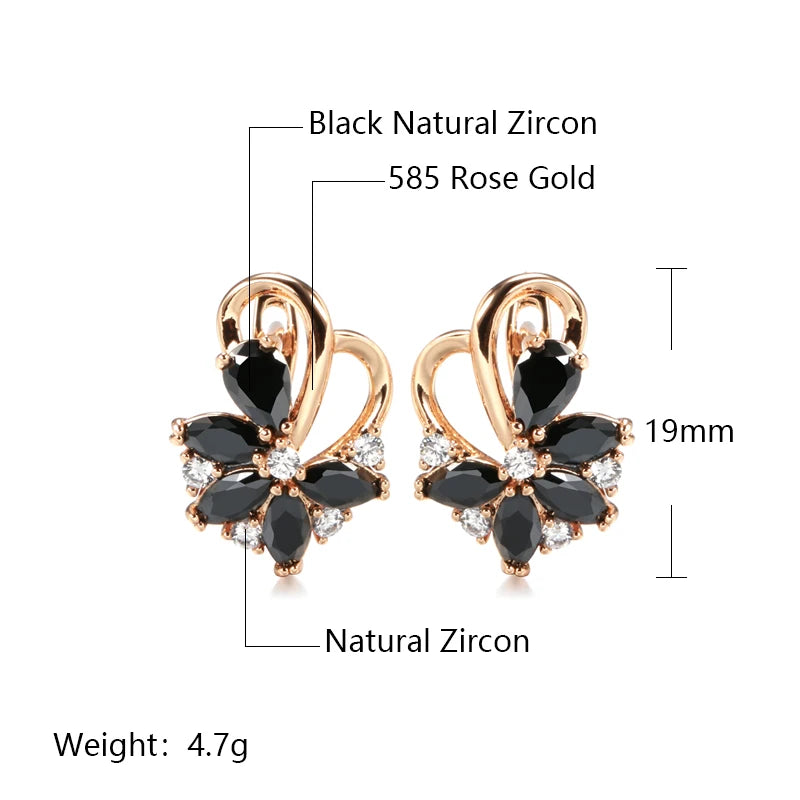 Black Zircon Flower Dangle Earrings