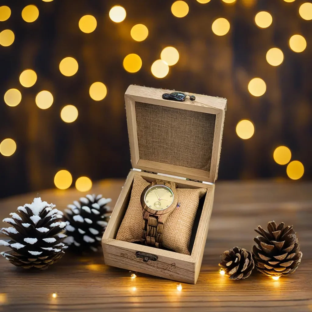 Women's Wood & Diamond Dial Quartz Watch