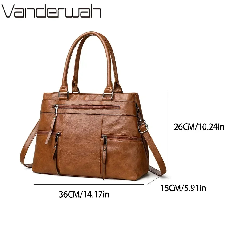 Leather Top-Handle Crossbody Tote