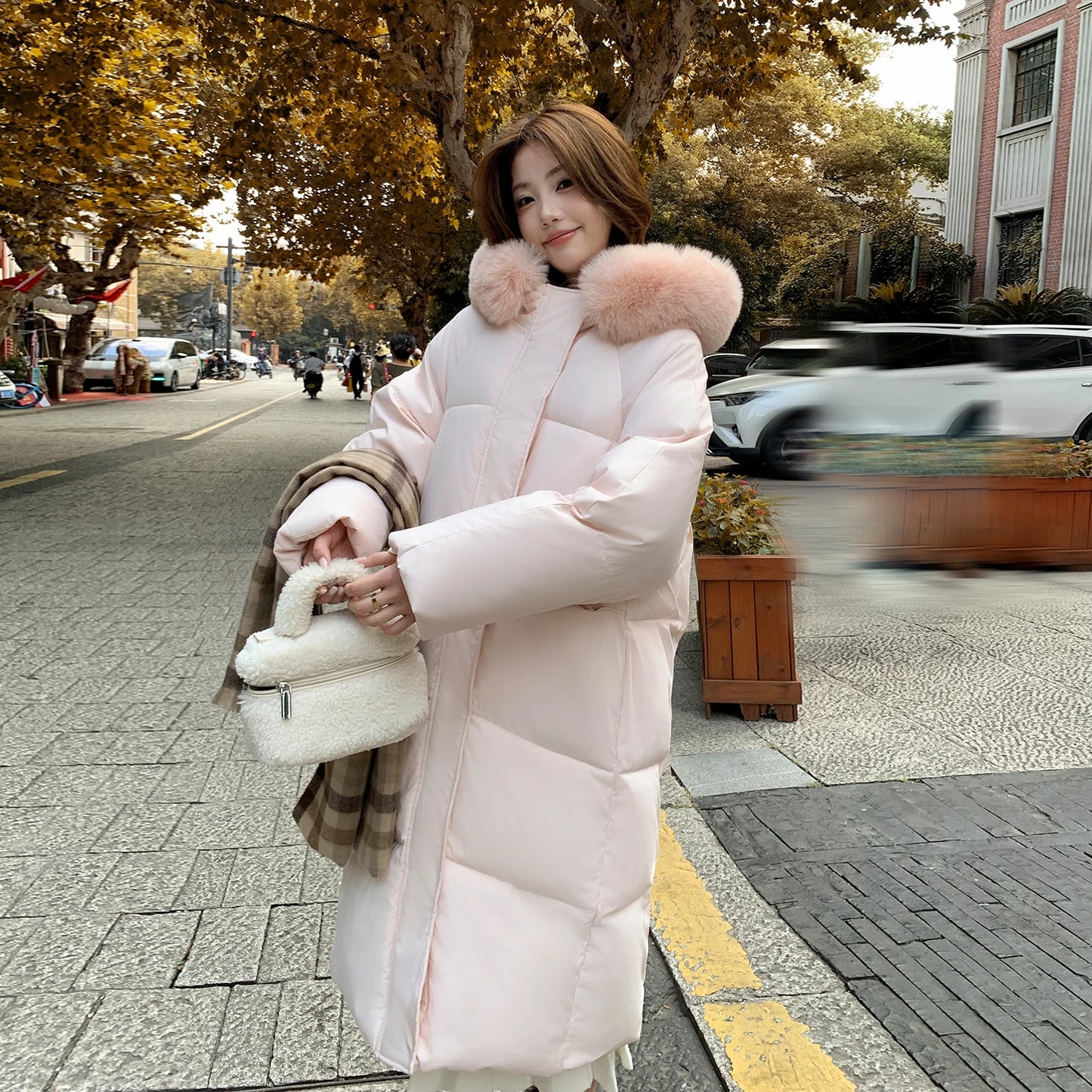 Pink Padded Fur Collar Parka