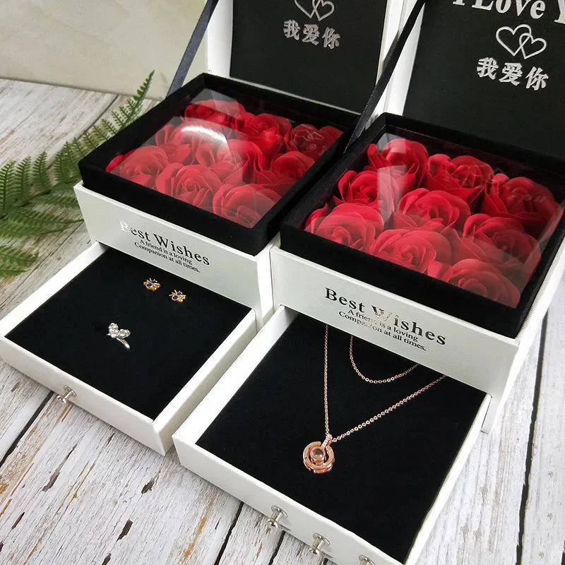 Soap Flower Jewelry Gift Box Rose Necklace