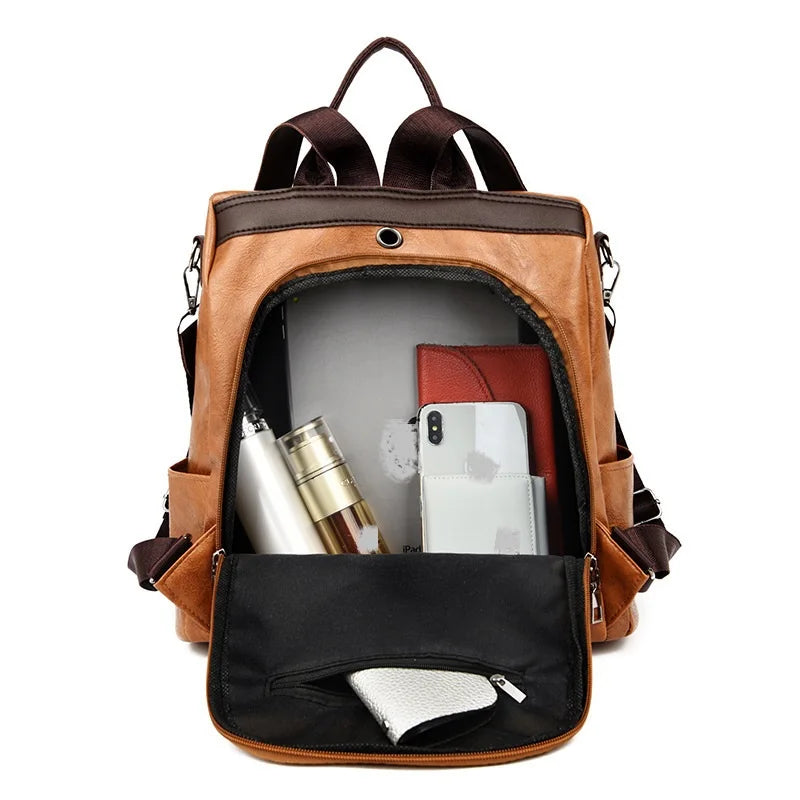 Leather Backpack Multi Pocket