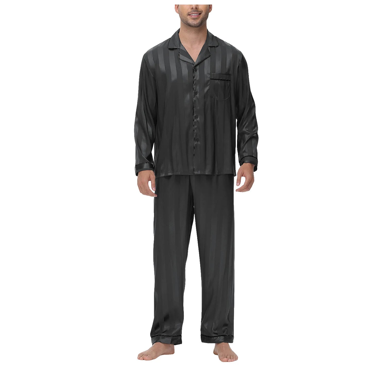 Men's Silk Satin Long Sleeve Pajama Shirt