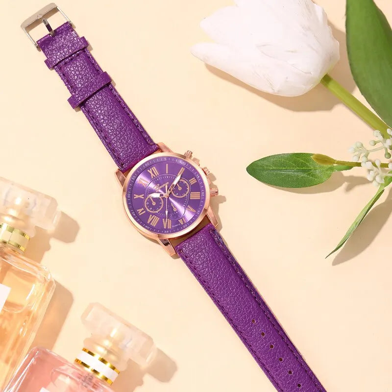 Women's Purple Leather Quartz Watch