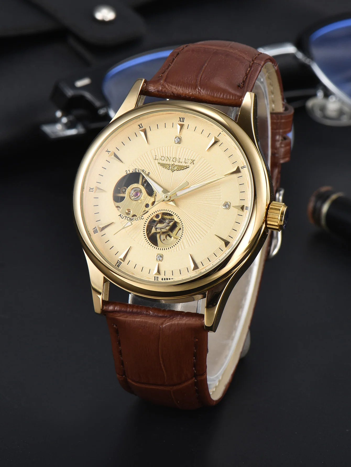 Skeleton Mechanical Leather Men's Watch