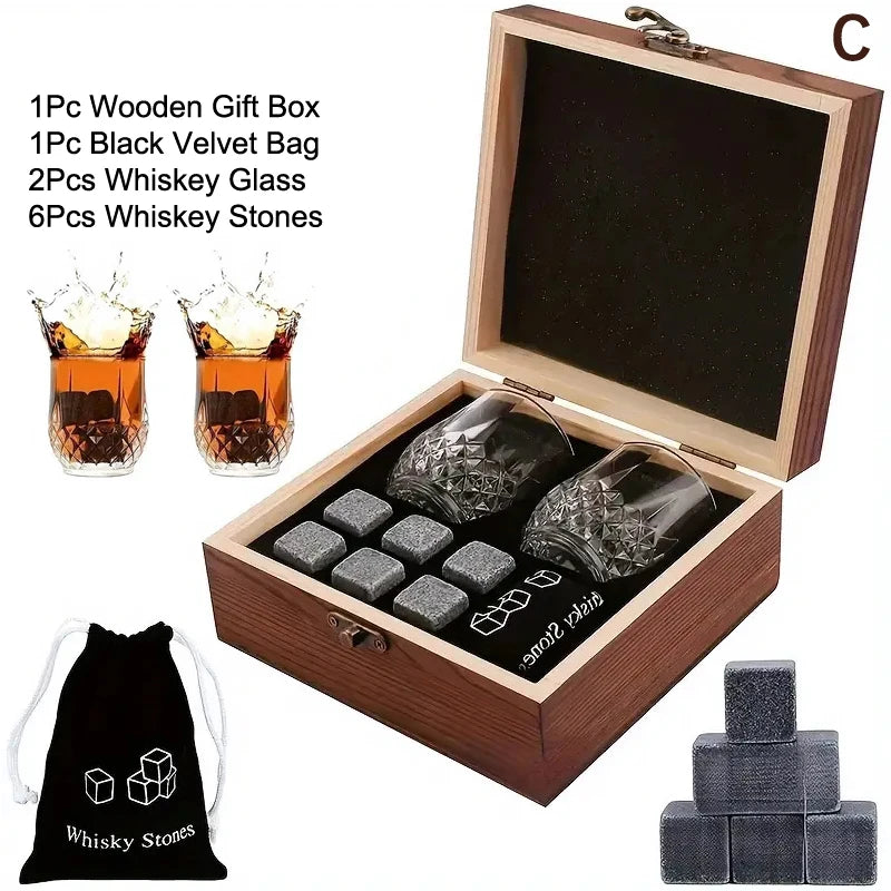 Wooden Whiskey Gift Set Crystal Glass Granite