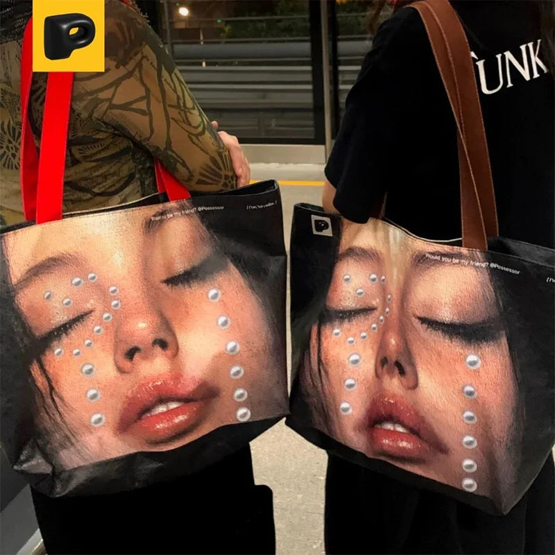 Face Print Large Tote Bag