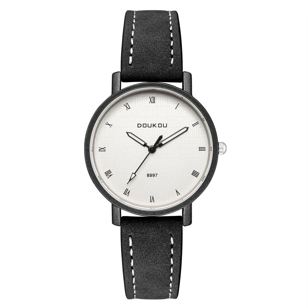 elegant fashion round dial women casual leather watch