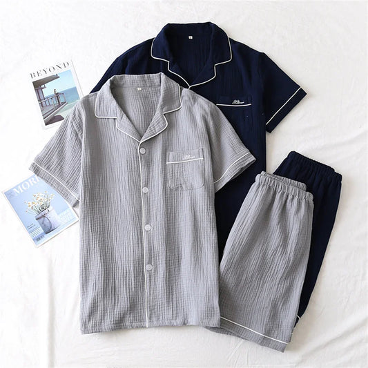Men's Cotton Gauze Short Sleeve Pajama Set