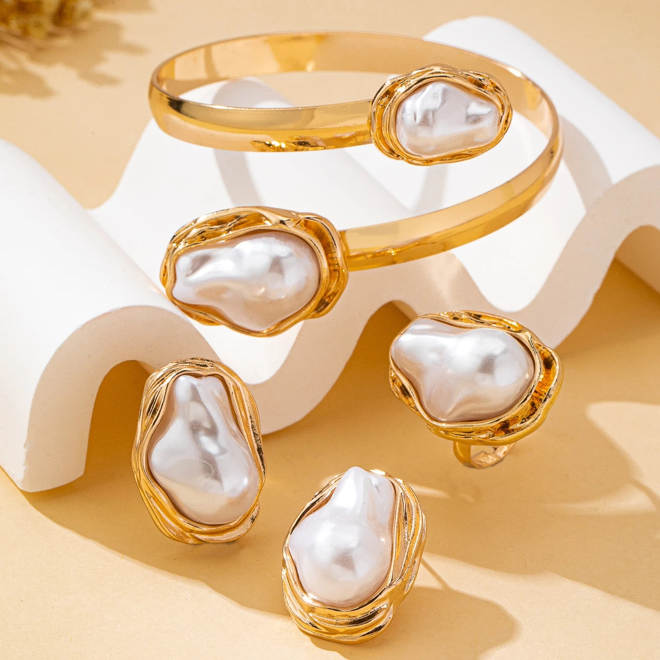 Baroque Bracelet Ring Earring Set
