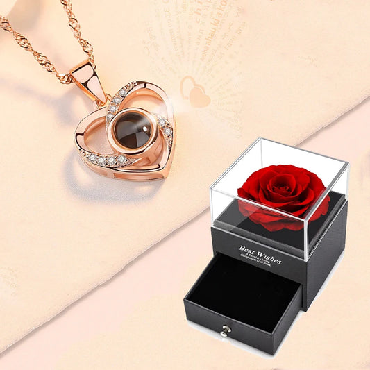 I Love You Projection Necklace Rose Gift Box