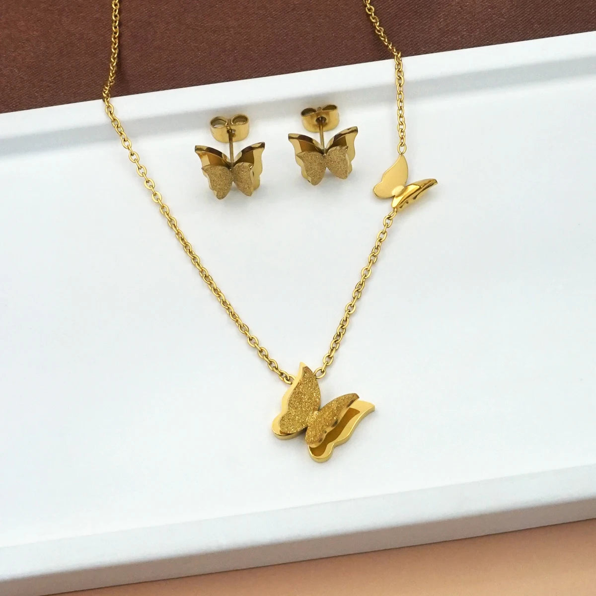 Women's Butterfly Necklace Bracelet Earrings Set