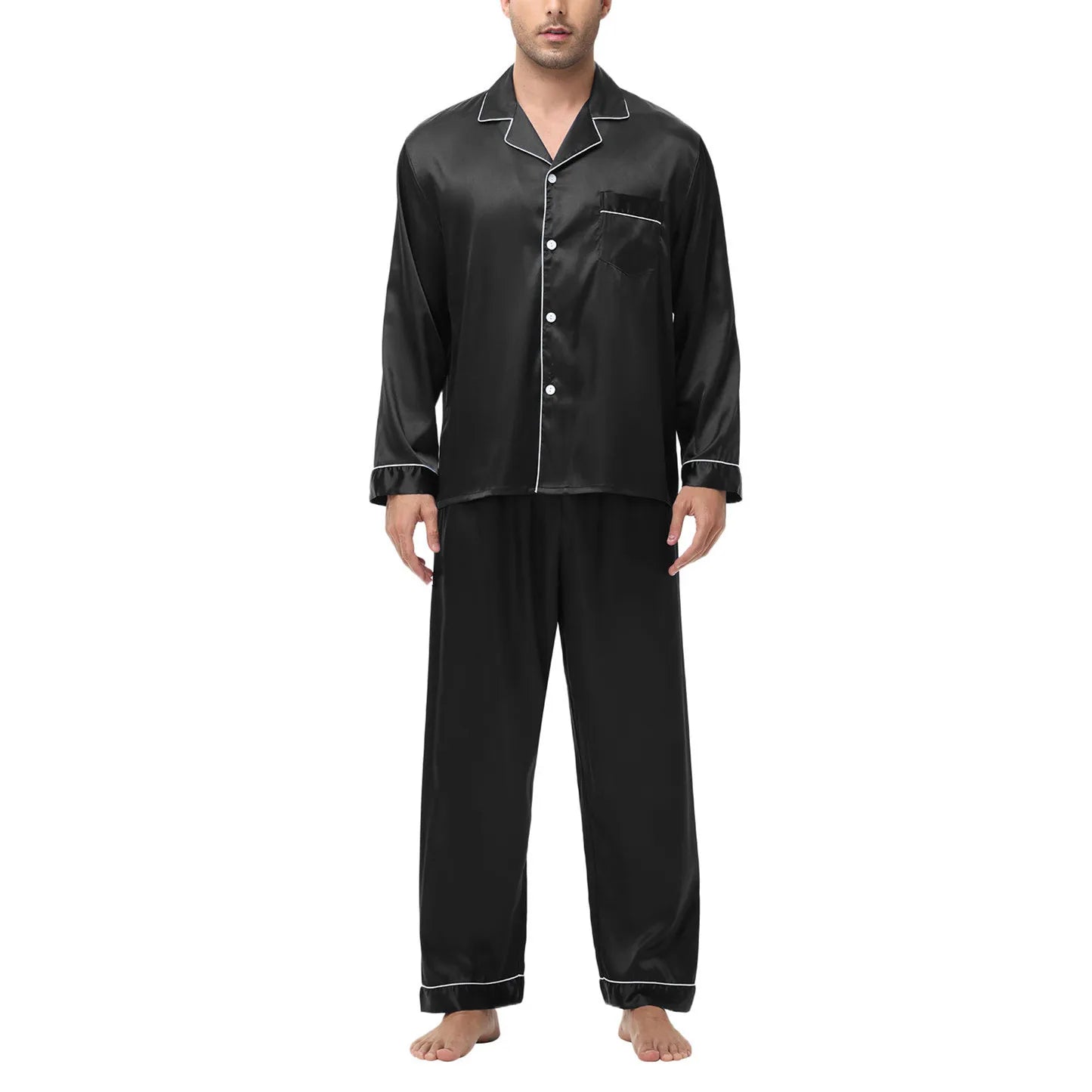 Men's Silk Satin Long Sleeve Pajama Shirt