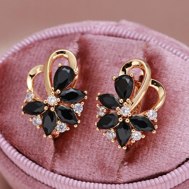Black Zircon Flower Dangle Earrings