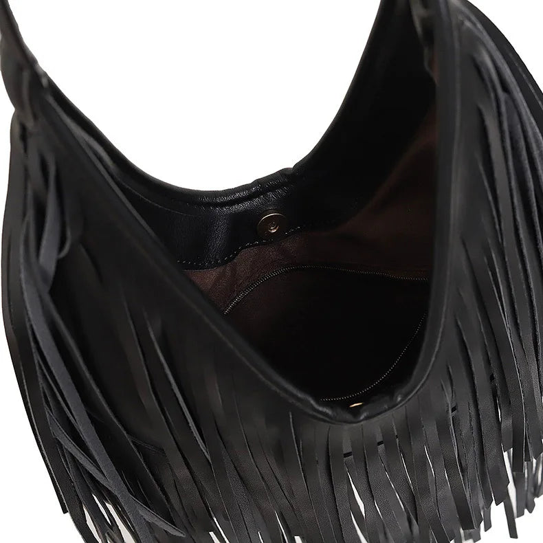 Tassel PU Leather Hobo Bag
