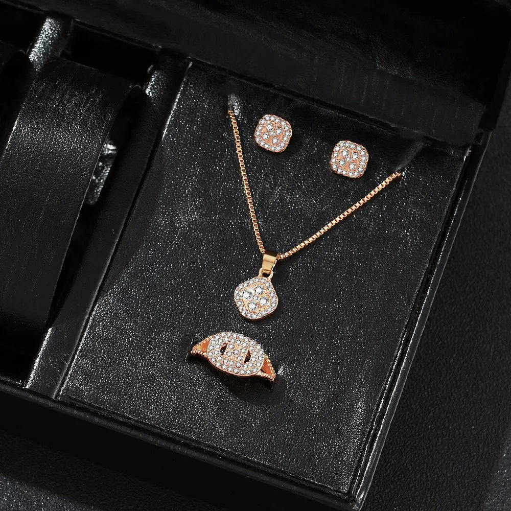 Cube Necklace Earring Ring Set