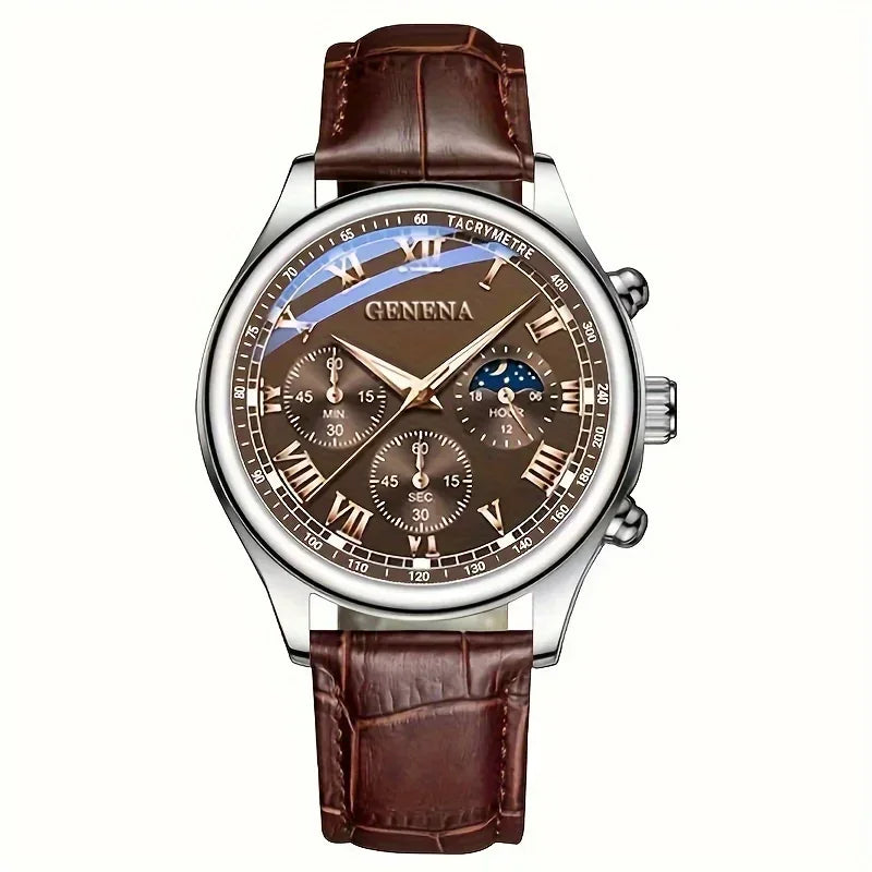 Men's Leather Strap Analog Quartz Watch