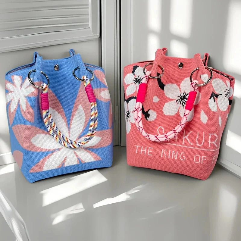 Vintage Floral Knit Tote Bag