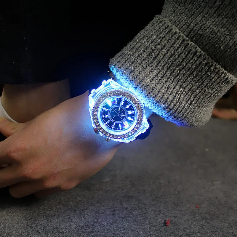 LED Luminous Rhinestone Silicone Watch for Kids & Adults