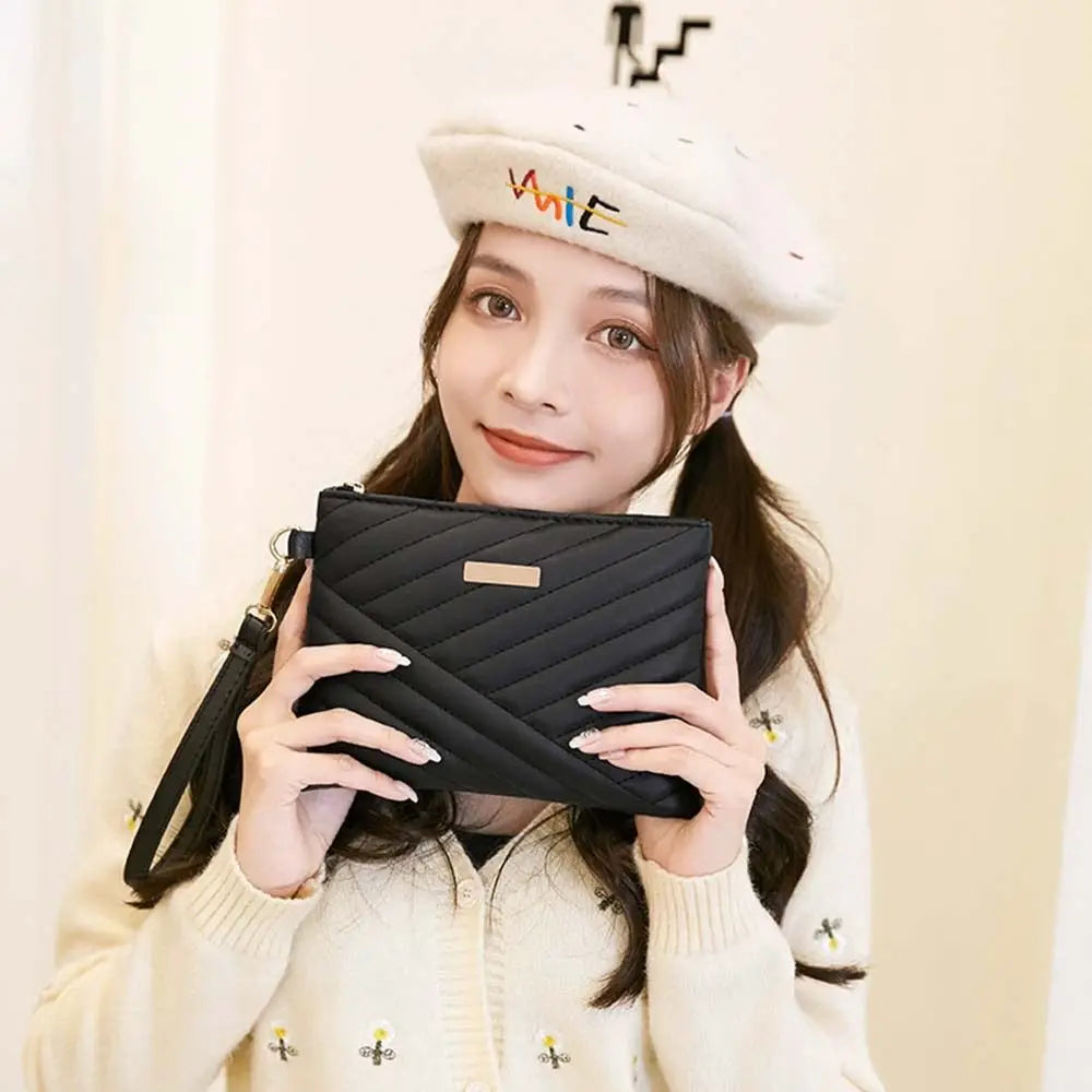 Women's Leather Envelope Wristlet Clutch Bag