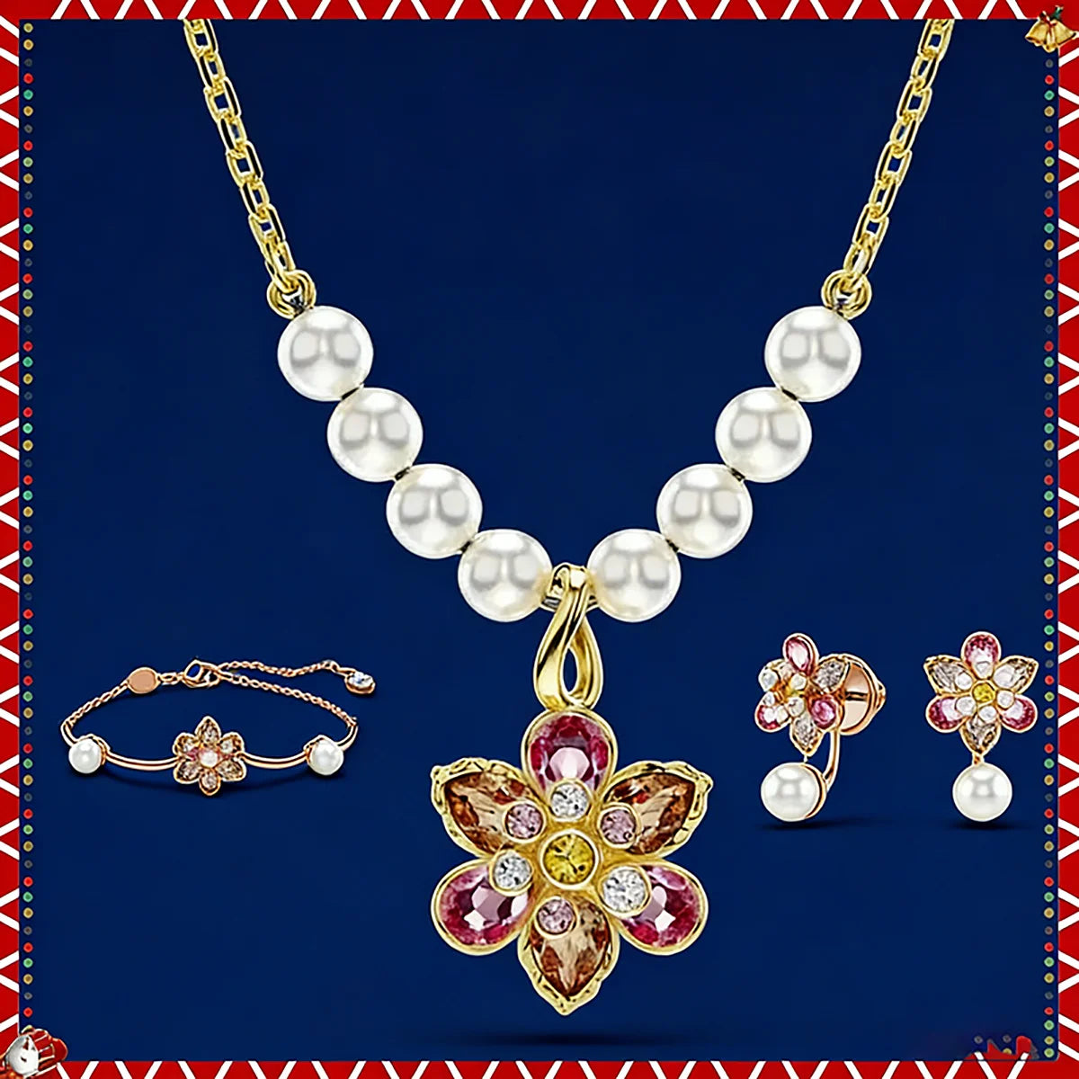 Gold Flower Pearl Jewelry Set