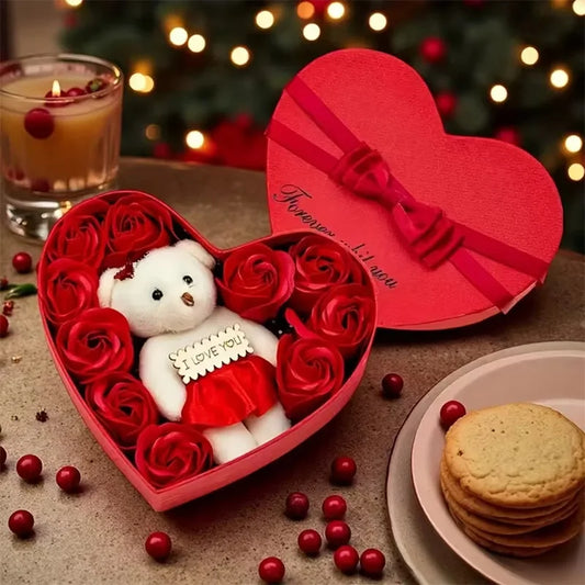 Artificial Rose Gift Box Bear Valentine