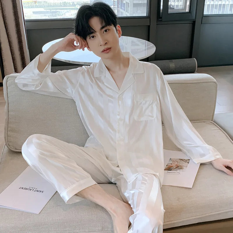 Men's Ice Silk Satin Pajama Set