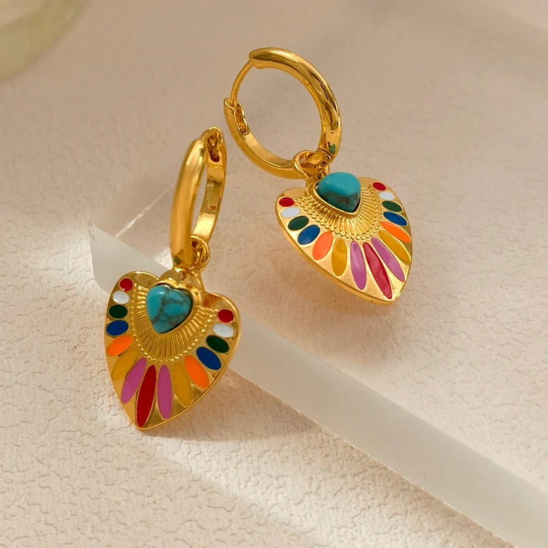 Women's Colorful Heart Dangle Earrings