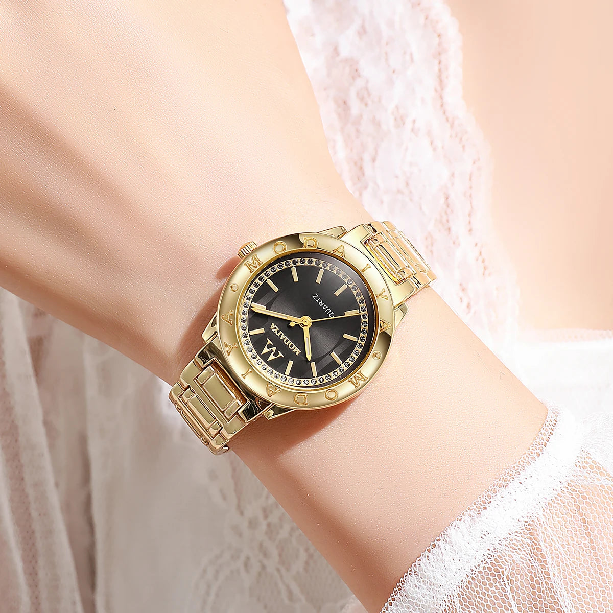 Gold Diamond Quartz Ladies Watch