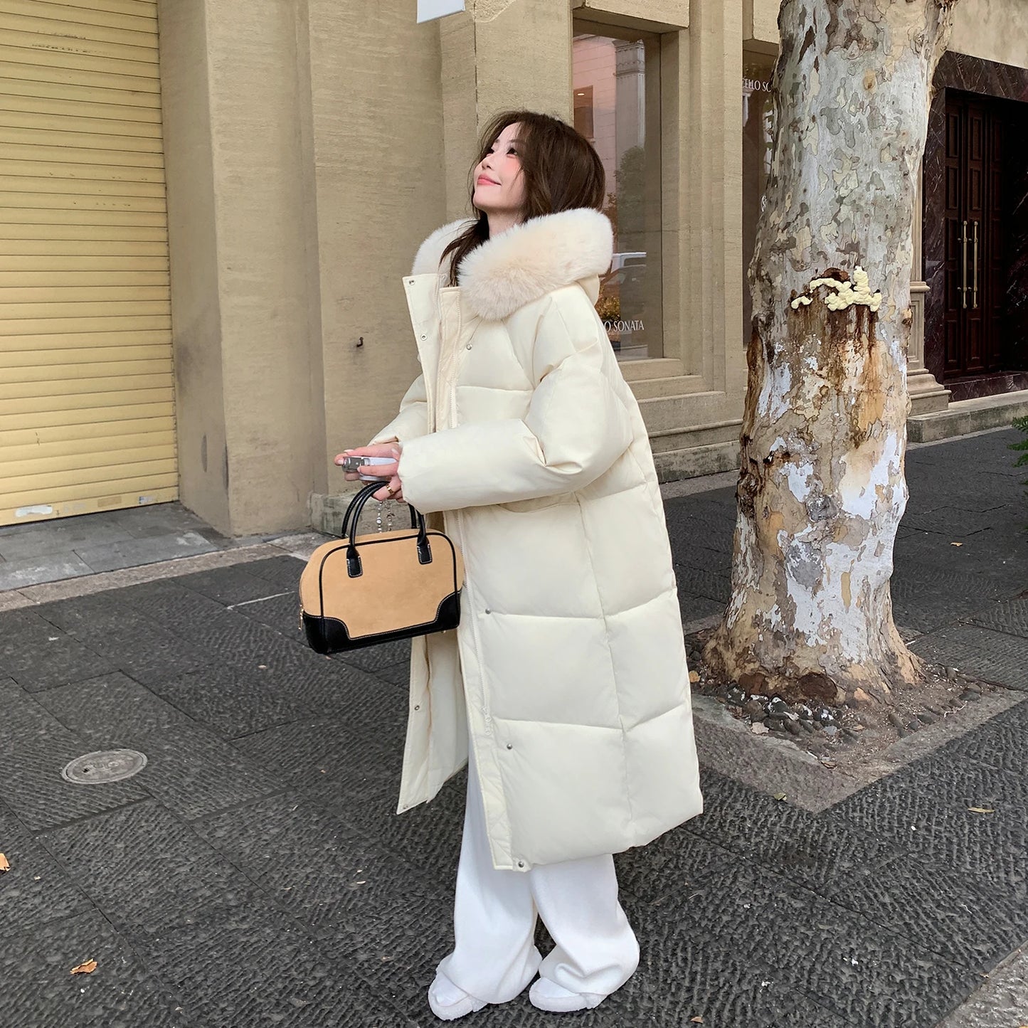 Pink Padded Fur Collar Parka